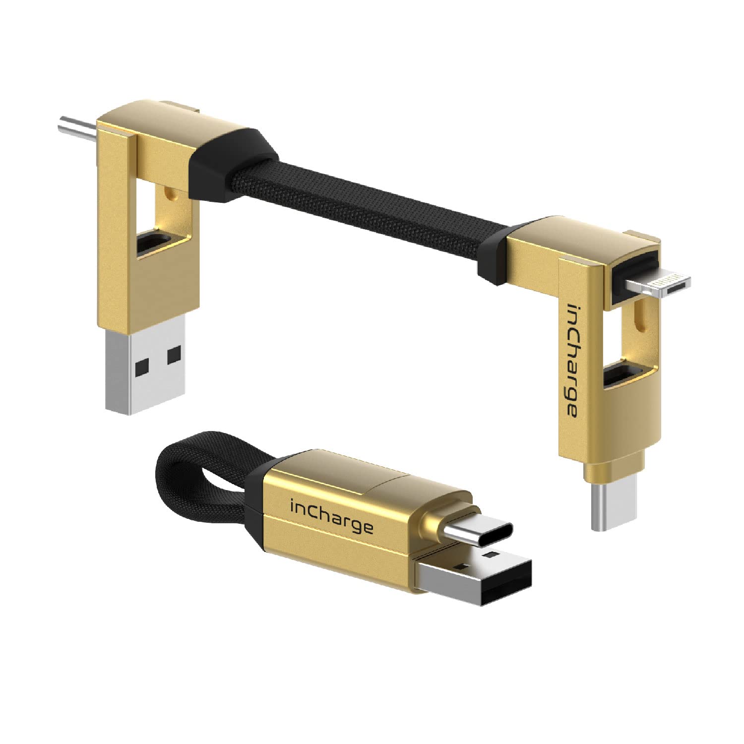 Rolling Square inCharge 6 - 6-in-1 Universal Charging Cable with USB-C & Lightning Connectors | 15W Fast Charging Cable for iPhone, Android Smartphones | Perfect for Travel, Home & Office Use (Gold)