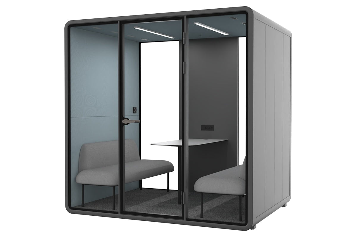 Nest 4 Person Meeting Booth with Echo Panel & Fabric - Soundproof Office Pod for Team Collaboration & Private Calls
