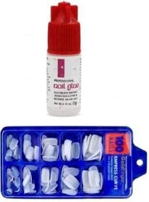 BELLAS 100PCS Acrylic Fake Nails Kit with Nail Glue - Reusable Press on Nails for Women, French Tip Artificial Nails for Manicure, Salon Quality False Nails for Parties, Weddings & Daily Wear
