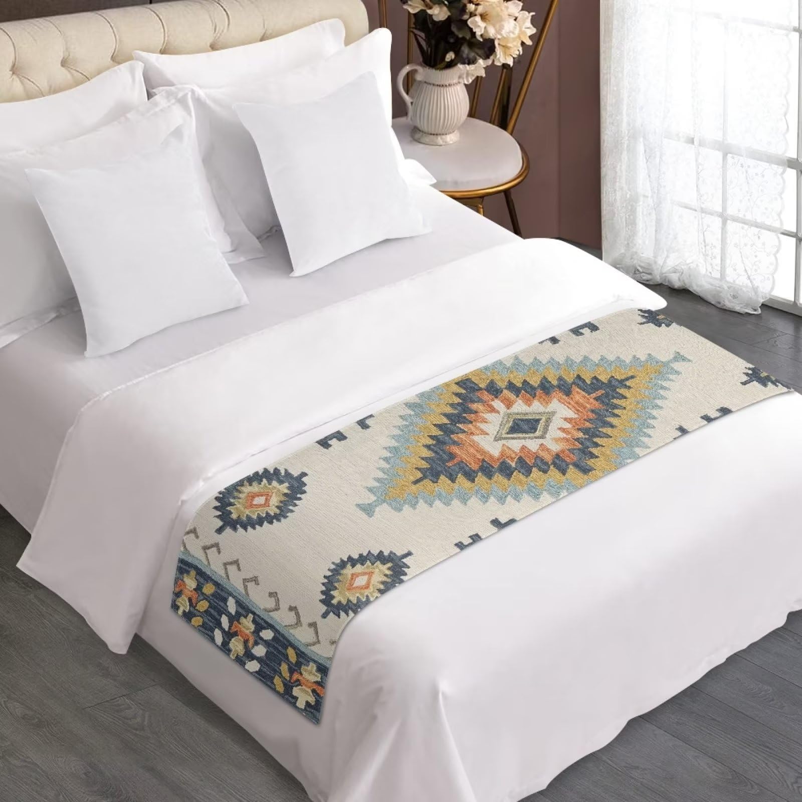 Southwestern King Bed Runner - Boho Western Bed Scarf, Aztec Tribal Throw Blanket & Rug for Bed Decor - Perfect for Home, Hotel & Bedroom Styling (Native American Inspired)