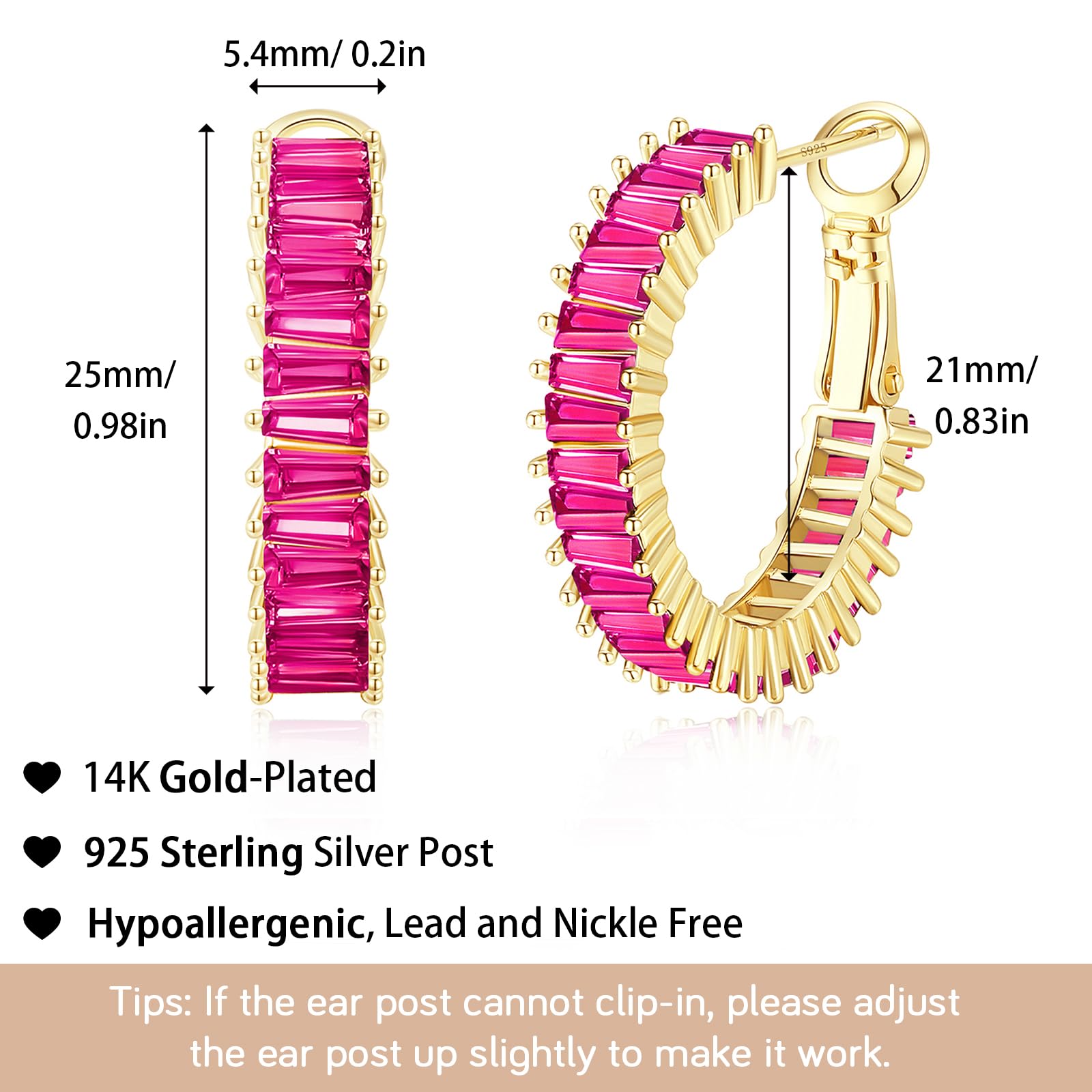Trendy 14K Gold Plated CZ Hoop Earrings for Women - Lightweight Chunky Silver Hoops, Hypoallergenic Jewelry | Perfect for Parties, Weddings & Everyday Wear