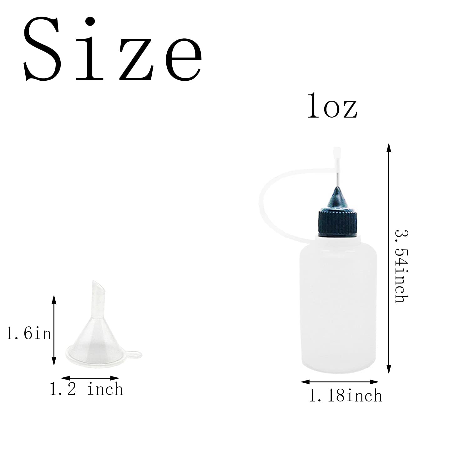 12 Pack 1oz Precision Tip Glue Bottles with 2 Mini Funnels & Multi-Color Lids - Translucent Applicator Bottles for Crafts, DIY Projects, and Small Liquid Dispensing
