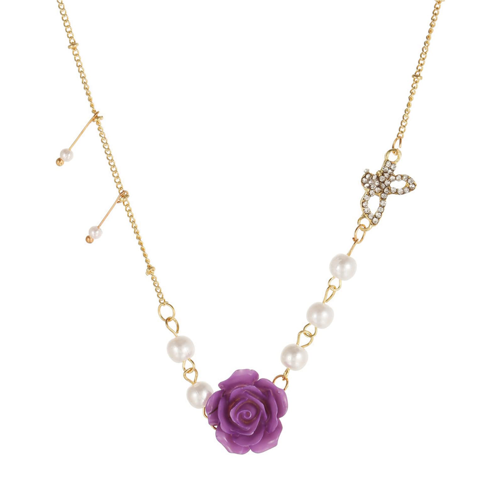Pearl Flower Paperclip Chain Necklace for Women - Elegant Pendant Choker for Daily Wear