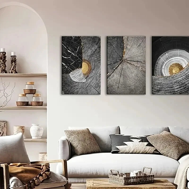 3-Piece Abstract Black and White Metal Wall Art Prints - Ready to Hang Modern Home Decor for Living Room, Bedroom & Office