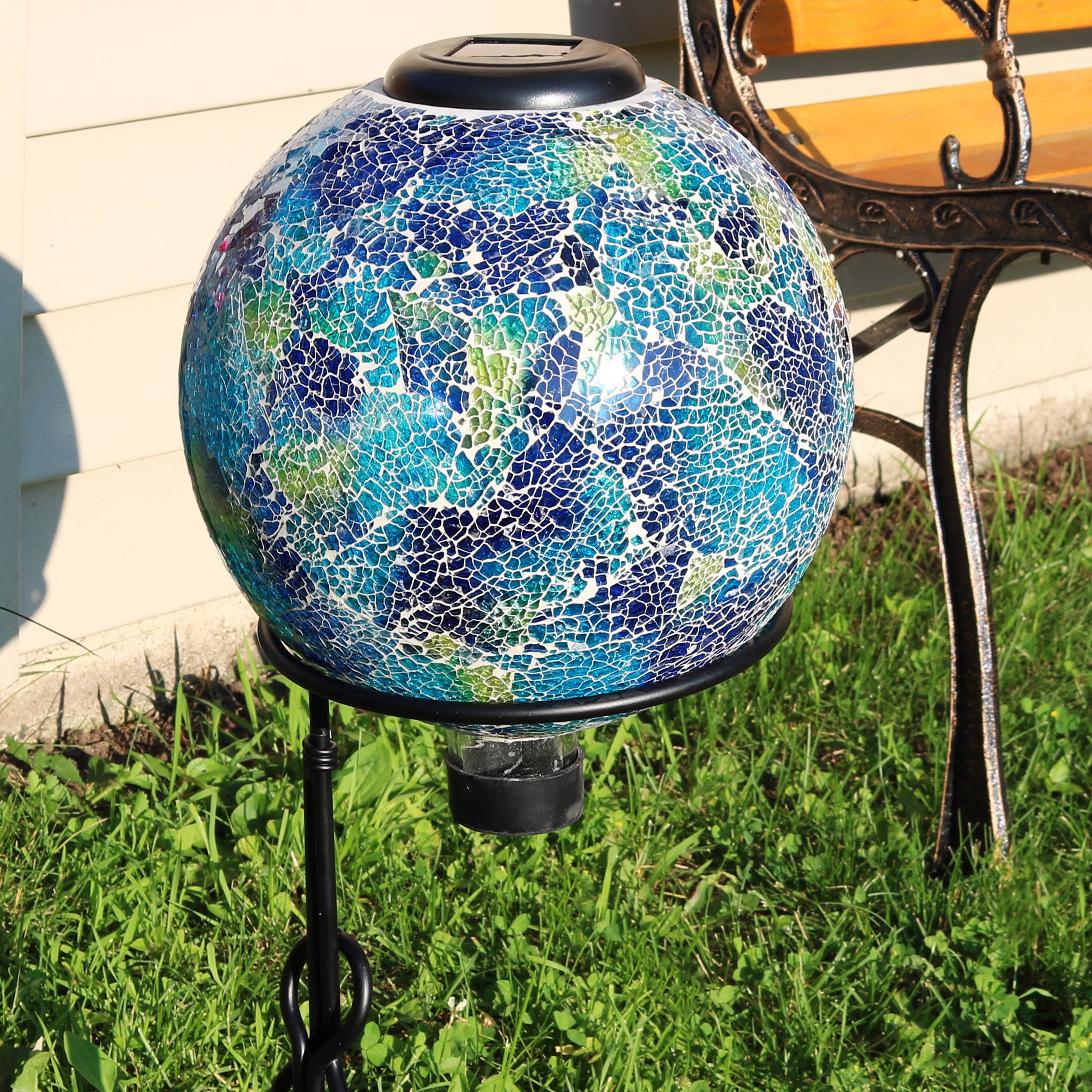 Sunnydaze 10-Inch Glass Mosaic Solar Garden Gazing Globe - Decorative Outdoor Sphere for Garden, Patio, Yard & Landscape Decor | Solar-Powered Light for Nighttime Ambiance