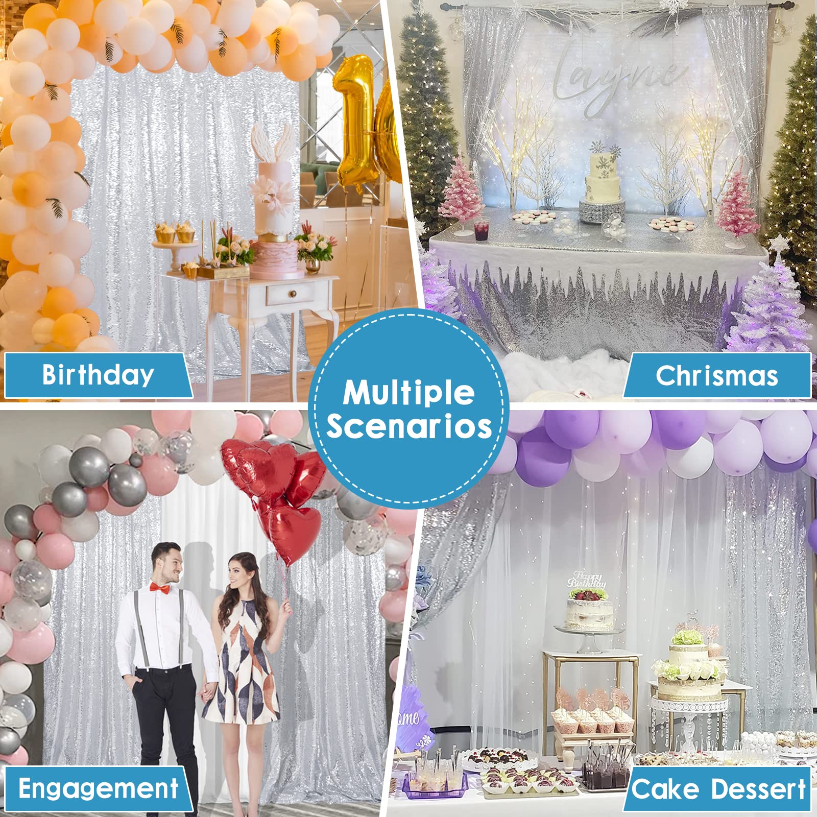 Trlyc 2X8FT Christmas Silver Sequin Curtain - Sparkling Sequin Party Backdrop for Weddings, Holidays & Home Decor | Perfect for Christmas, New Year, Birthday Parties & Photo Booths