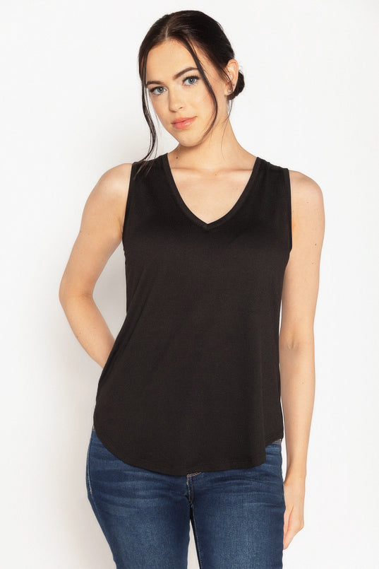 Women's Sleeveless V-Neck Blouse with Shirttail Hem - Casual Summer Tops for Work, Date Night & Vacation Outfits