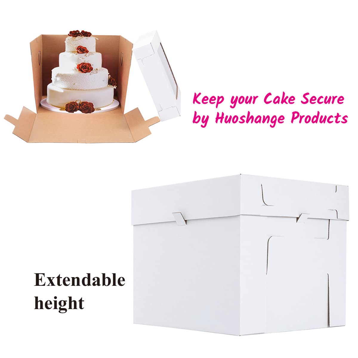 14x14x12 Inch Tall Cake Boxes for Wedding & Tier Cakes - 2 Pack Sturdy Bakery Boxes with Clear Window | Disposable Layer Cake Carrier for Parties, Events & Professional Baking