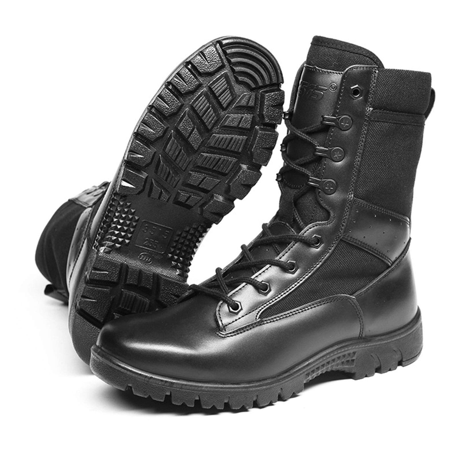 Men's Army Military Tactical Boots - Black Leather Waterproof Work Safety Shoes for Spring & Autumn | Durable Casual Boots for Outdoor, Hiking, Work & Everyday Wear | Size 46