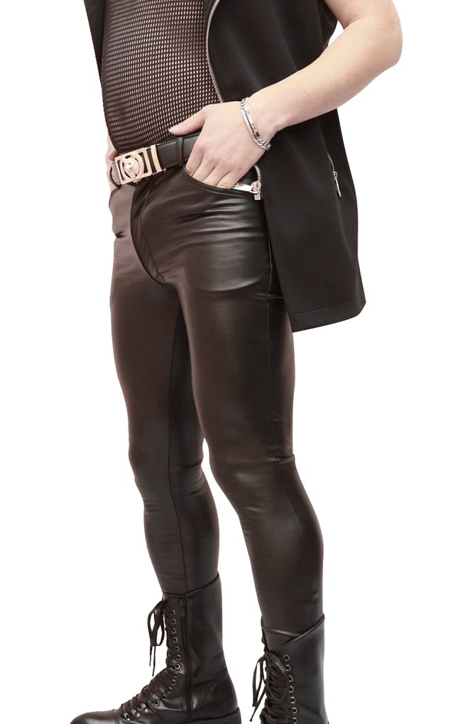 Sexy PU Leather Skinny Tight Pencil Pants for Men - Slim Fit Stretchable Trousers for Nightclub, Party & Date Night Outfits