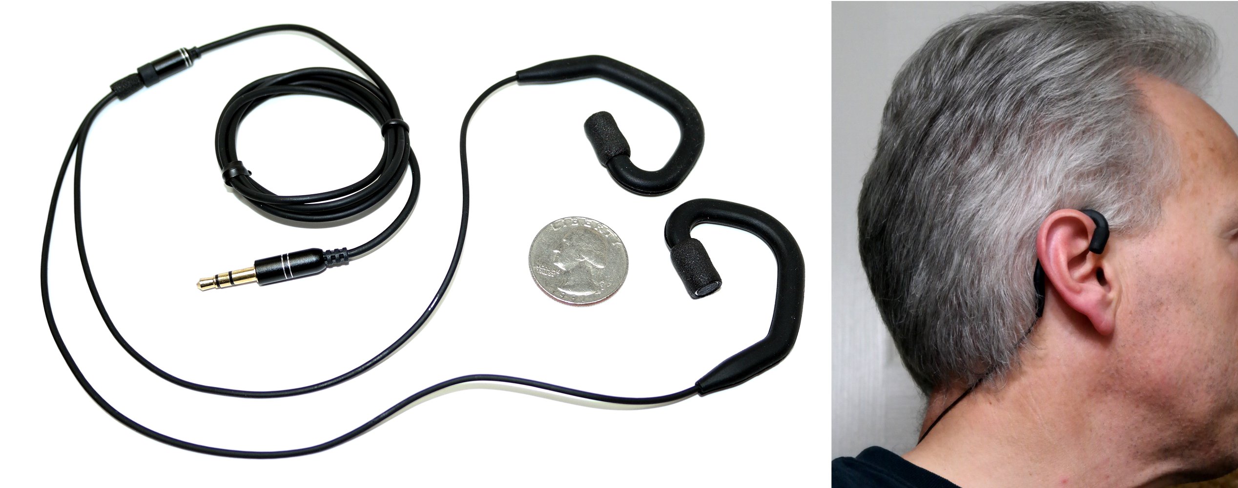 Low Noise Ear-Hook Binaural Microphones with 3.5mm Jack - Flexible Black Cables for Podcasting, Gaming, and Voice Recording