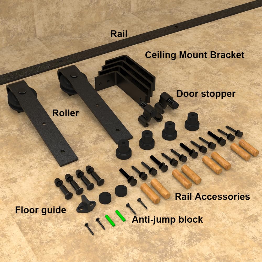 5FT Ceiling Mount Sliding Barn Door Hardware Kit - Heavy Duty Closet Rail System with Roller Brackets for Wooden Doors | Perfect for Bedroom, Closet & Loft Spaces