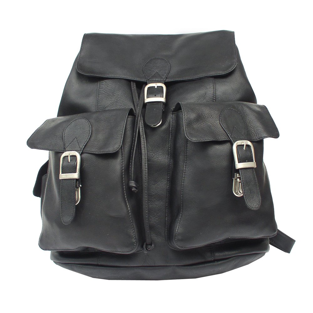 Large Bucket-Flap Backpack for Men & Women - Durable Black Travel Backpack with Adjustable Straps - Perfect for Hiking, School, Work & Daily Commute