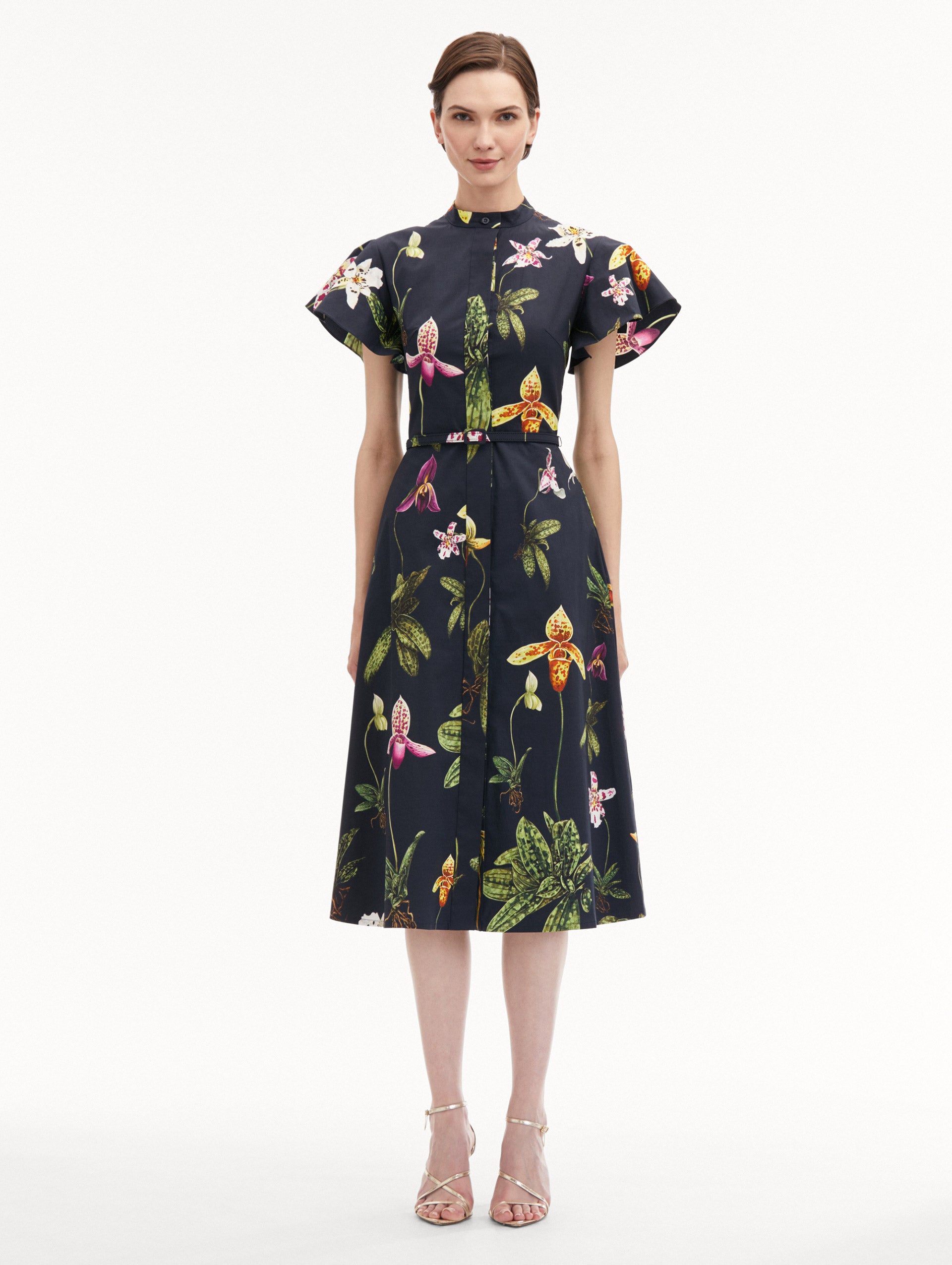 Orchid Cotton Poplin Short Sleeve Dress for Women - Floral Print Summer Casual Dress for Outdoor, Beach & Vacation Wear