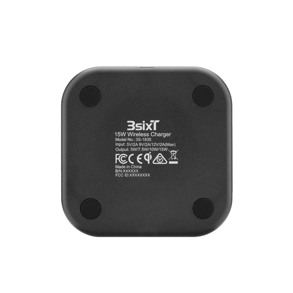 3sixT Karma 15W Fast Wireless Charger Pad - Qi Certified for iPhone 15/14/13/12, Samsung Galaxy S23/S22/S21, AirPods - Perfect for Nightstand, Office Desk & Car Charging