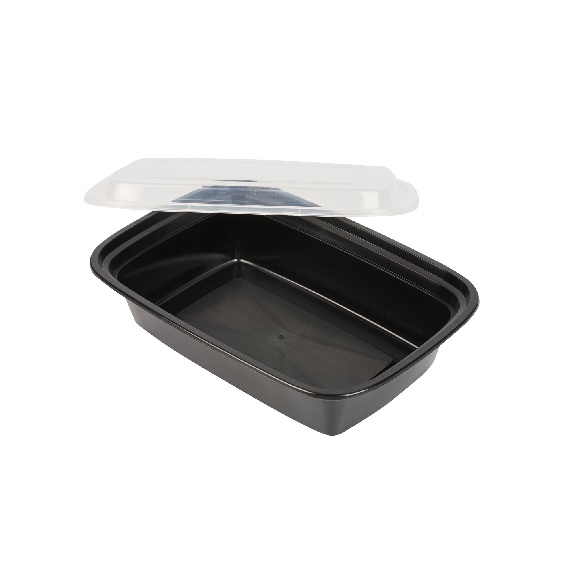 38 oz Black Rectangle Plastic Food Storage Containers with Clear Lids - Microwave Safe To-Go Boxes (8.75