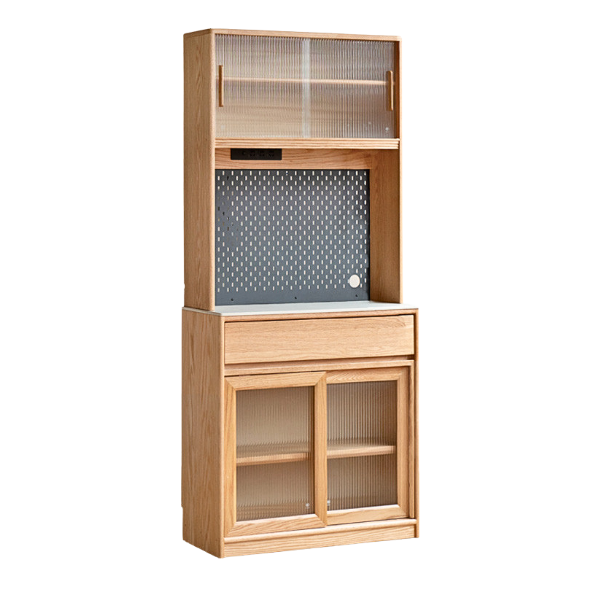 33.5x15.7x73.6 inch / 85.4x40.2x187.7 сm/ Natural wood color/ sideboard + upper shelf