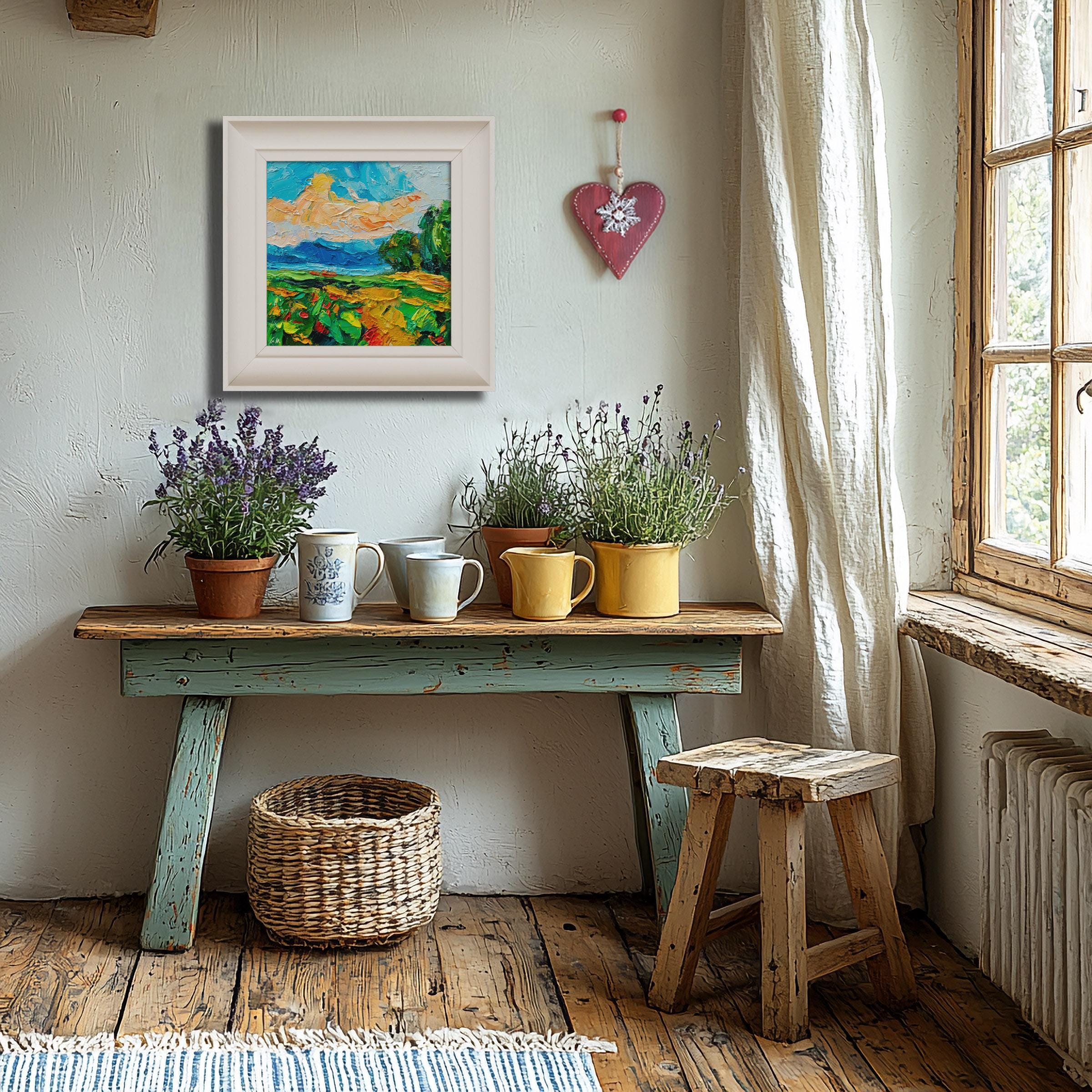 Original Small Landscape Painting - Coastal Meadow Sunrise Textured Impasto Artwork for Modern Home & Office Decor | Wall Art for Living Room, Bedroom, Dining Area
