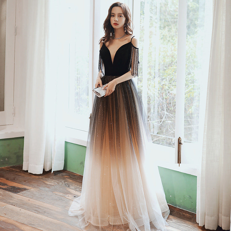 Elegant Black Gradient Tulle Prom Dress - A-Line Long Formal Evening Gown for Homecoming, Wedding & Special Occasions | Plus Size Options Available