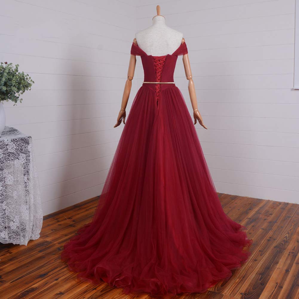 Kivary® Off Shoulder Gold Sash Long Corset Formal Prom Evening Dresses for Women - Elegant Gown for Homecoming, Ball, Wedding & Special Occasions