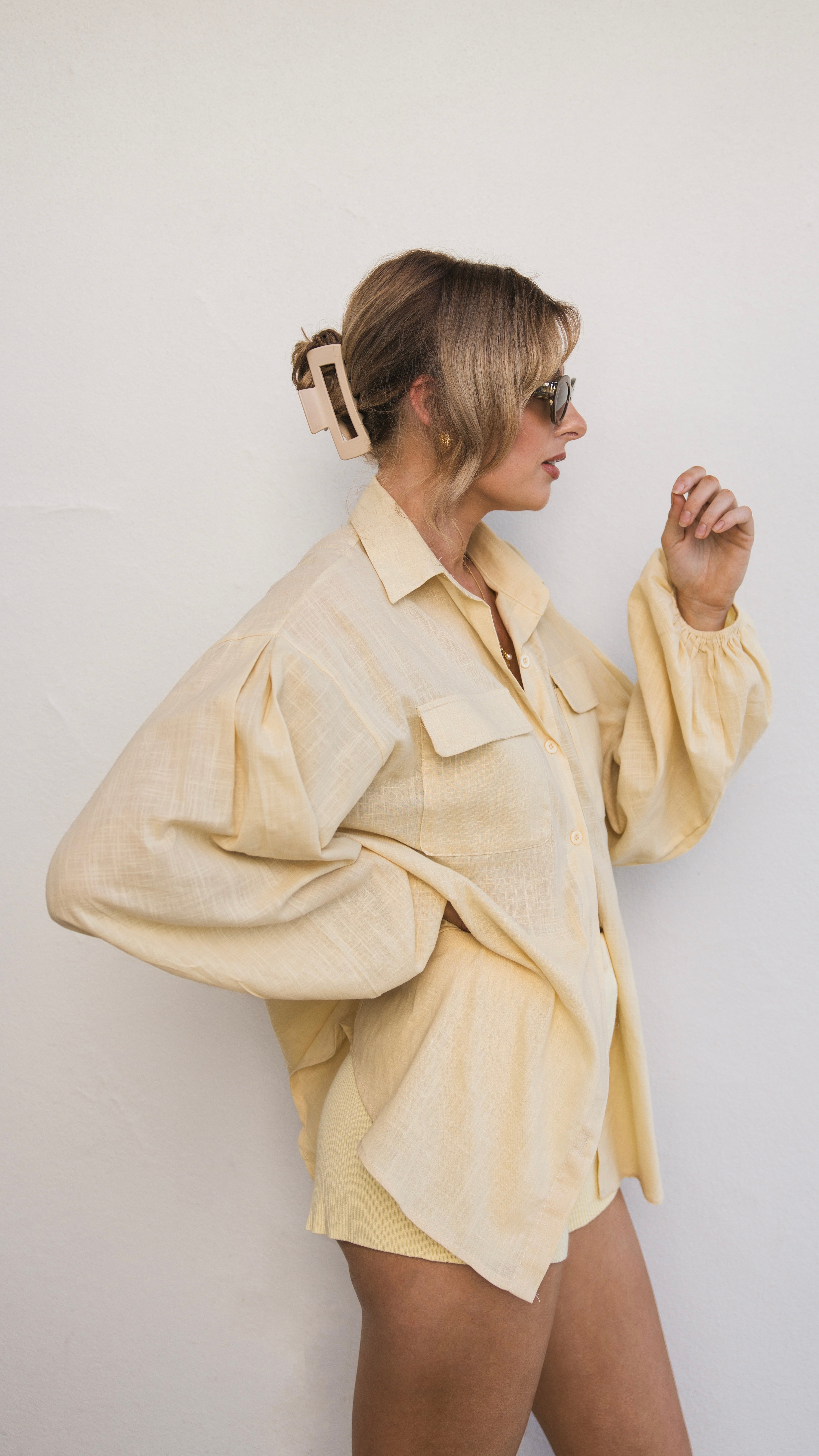 Bianca Oversized Button Up Shirt for Women - Lemon Yellow Casual Loose Fit Long Sleeve Blouse - Perfect for Work, Office, and Everyday Wear