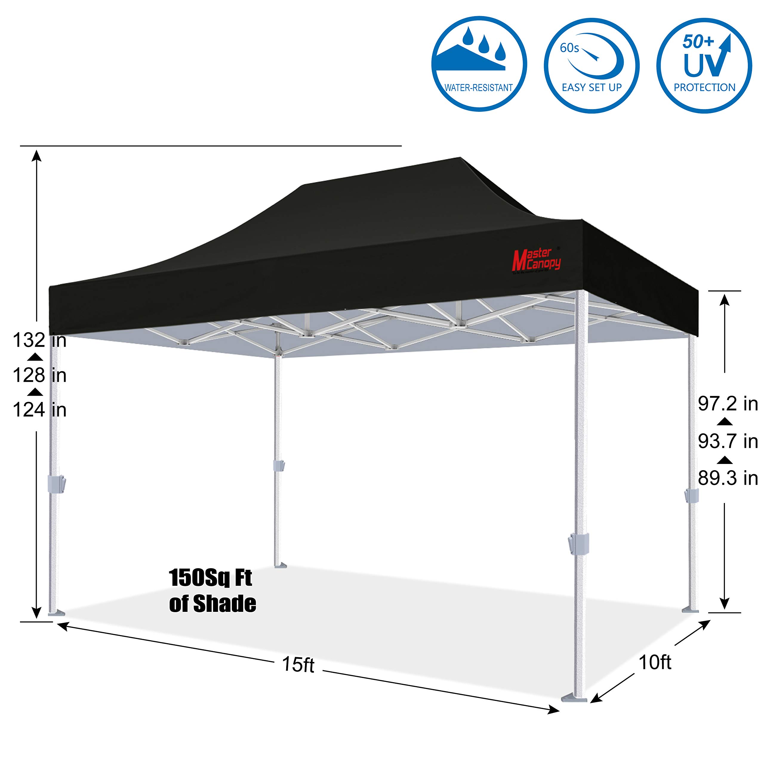 MASTERCANOPY Premium Heavy Duty 10x15 Commercial Pop Up Canopy Tent - Waterproof Instant Shelter for Outdoor Events, Farmers Markets & Backyard Parties (Black)