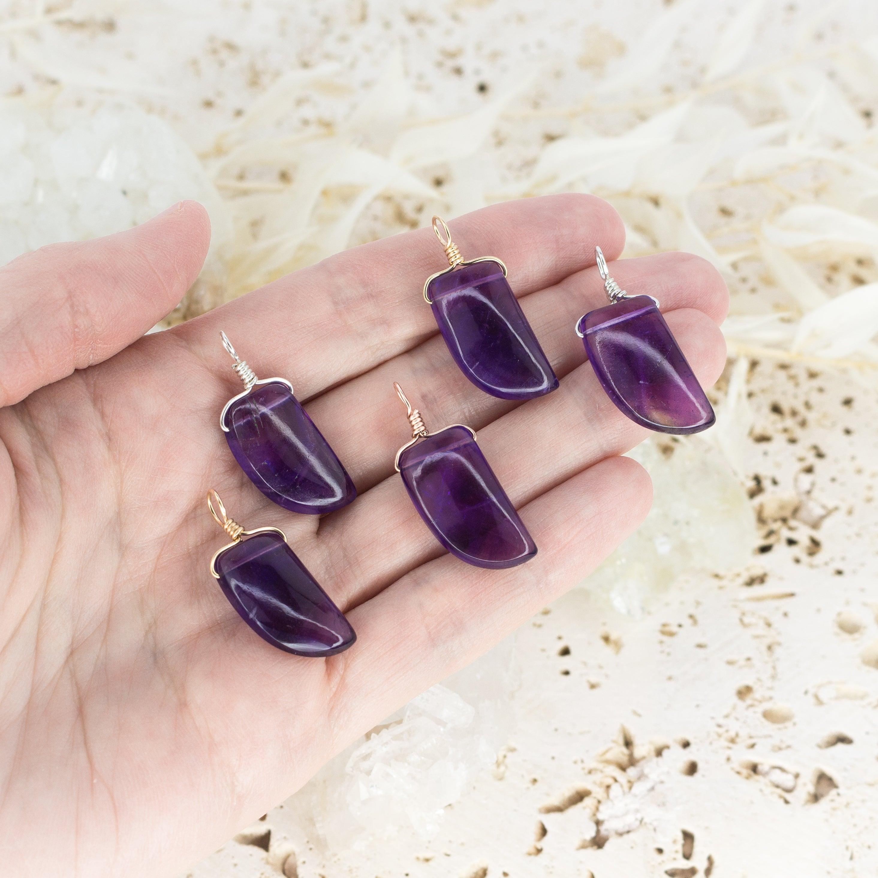 Natural Small Smooth Amethyst Crystal Pendant Necklace with Gentle Point - Healing Stone Jewelry for Meditation, Yoga & Spiritual Gifts