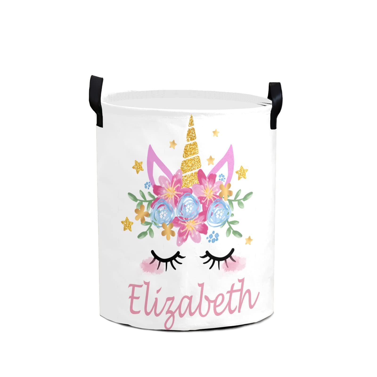 Personalized Unicorn Laundry Hamper with Name - Collapsible Waterproof Canvas Storage Basket with Handles for Kids Room, Nursery, or Dorm Organization - Custom Family Laundry Basket Gift (Option 1)