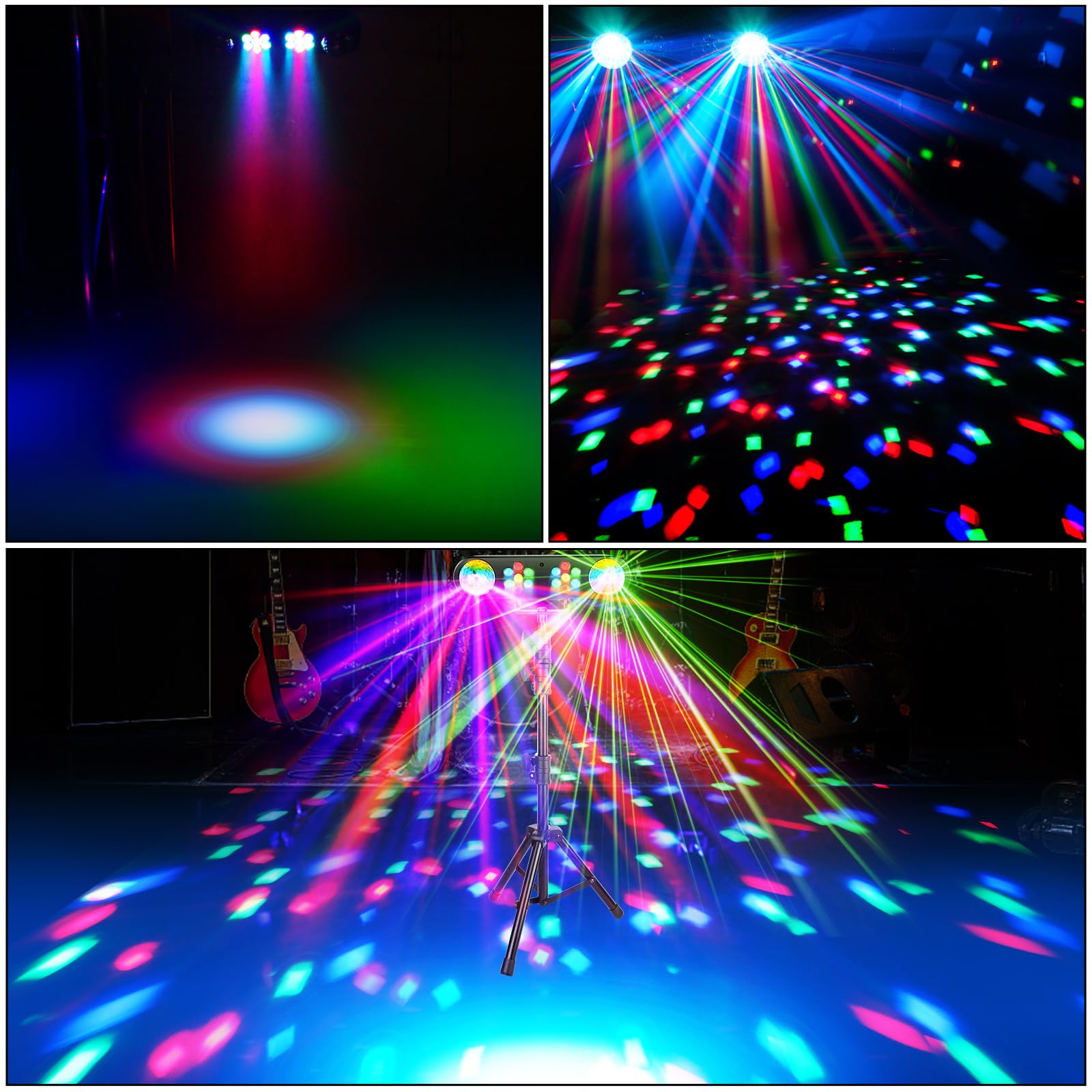 DJ Disco Lights with Stand - Professional RGB LED Rotating Ball Party Lighting System | Sound Activated & Remote Control | Perfect for Stage, Bar, Wedding, Club, Dance Events & Indoor Gigs