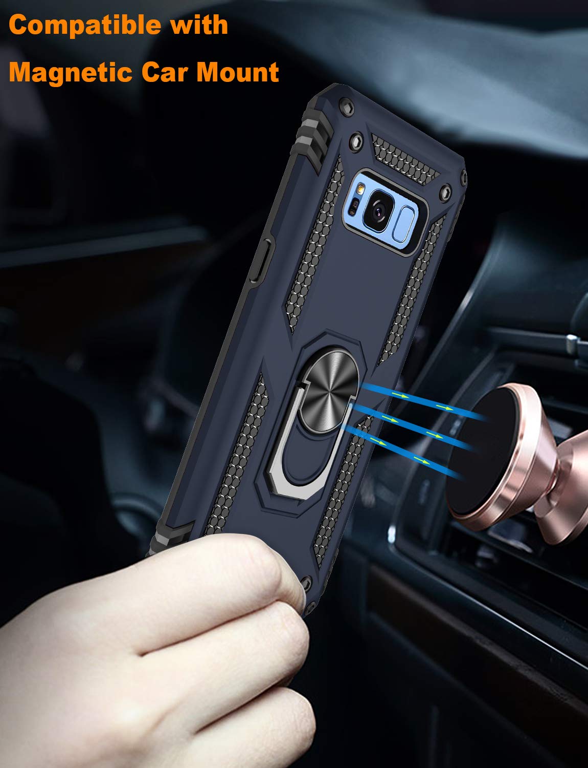LUMARKE Galaxy S8 Case - 16ft Drop Tested, Military Grade Protection with Magnetic Ring Kickstand | Car Mount Compatible | Durable Phone Cover in Blue | Perfect for Outdoor, Travel & Daily Use