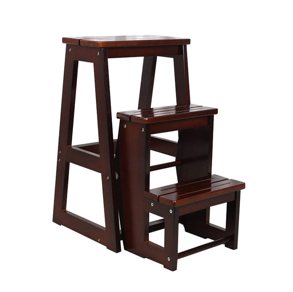 3-Step Foldable Wooden Kitchen Step Stool for Adults - Compact Ladder for High Beds, Shelves & Storage - Black - Perfect for Home, Kitchen, Bathroom & Kids' Room