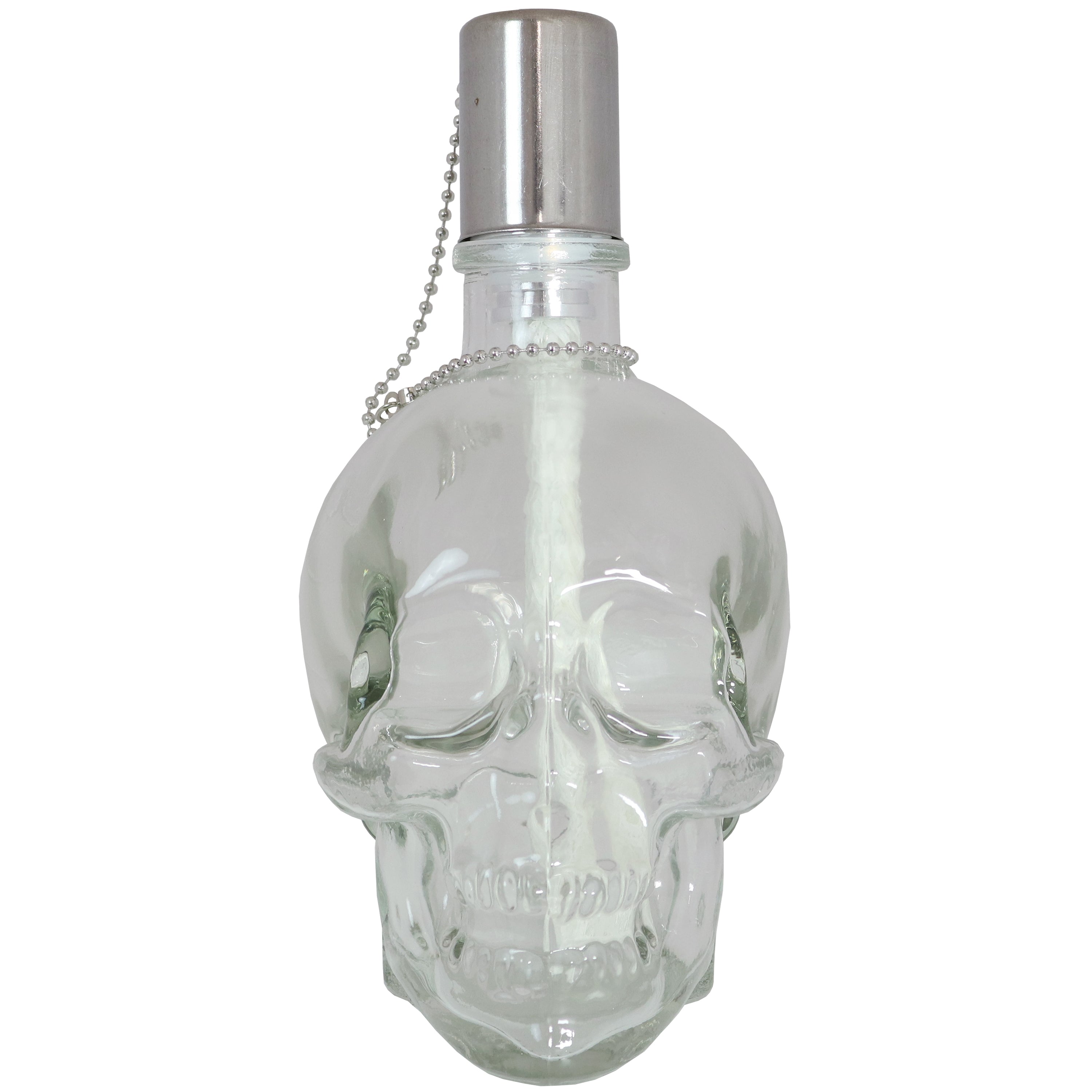 Sunnydaze Grinning Skull Glass Tabletop Torches - Outdoor Halloween Decorations, Patio Fire Pit Accessories, Spooky Party Centerpieces for Backyard, Garden & Poolside Gatherings
