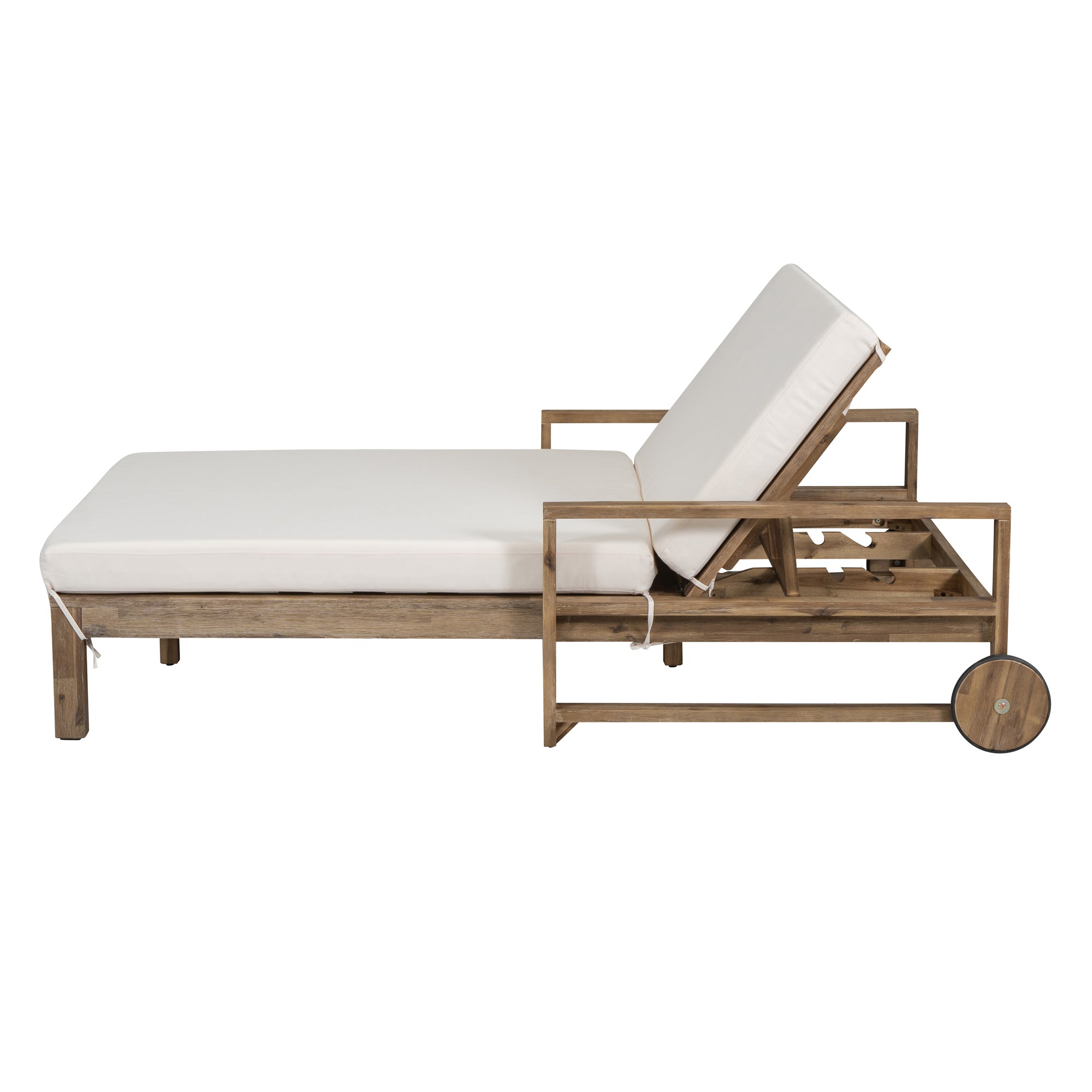 Farmhouse Style Wooden Outdoor Sunbed - 2 Person Daybed for Poolside, Garden & Backyard Relaxation | Weather-Resistant Beige Finish | Perfect for Lounging, Sunbathing & Outdoor Entertaining