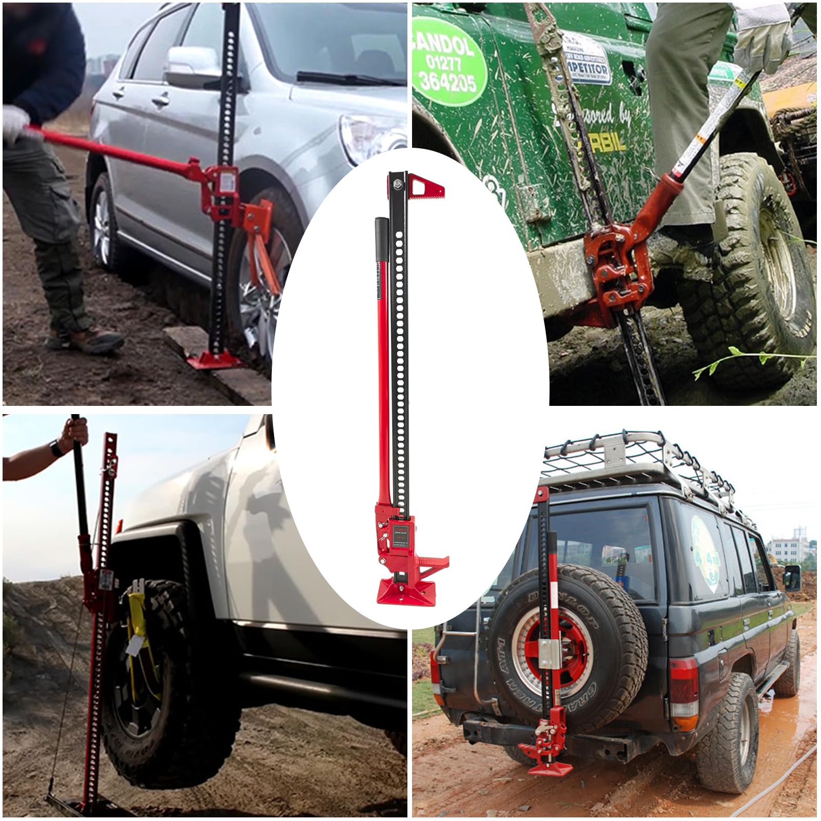 60 Inch High Lift Ratcheting Off Road Utility Farm Jack - 6000lbs/3Ton Heavy Duty Tractor Jack for Trucks, SUVs & Bumper Lifting - Ideal for Off-Road Recovery, Farm Work & Vehicle Maintenance (Red)