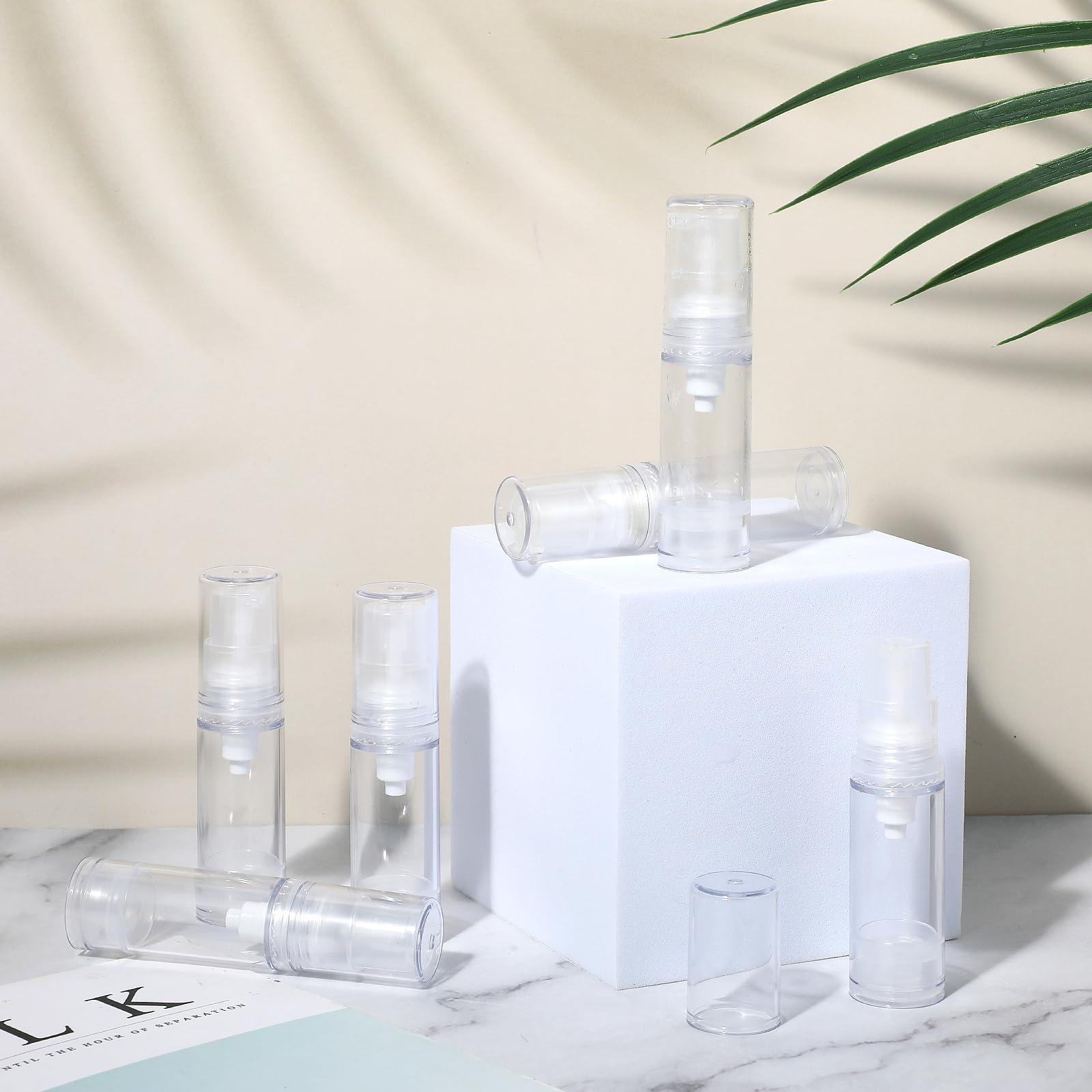 Molain 6-Pack 5ml Vacuum Lotion Bottles - Clear Refillable Airless Pump Containers for Travel, Foundation & Toiletries | Perfect for Mini Skincare, Makeup & Cosmetic Storage On-The-Go