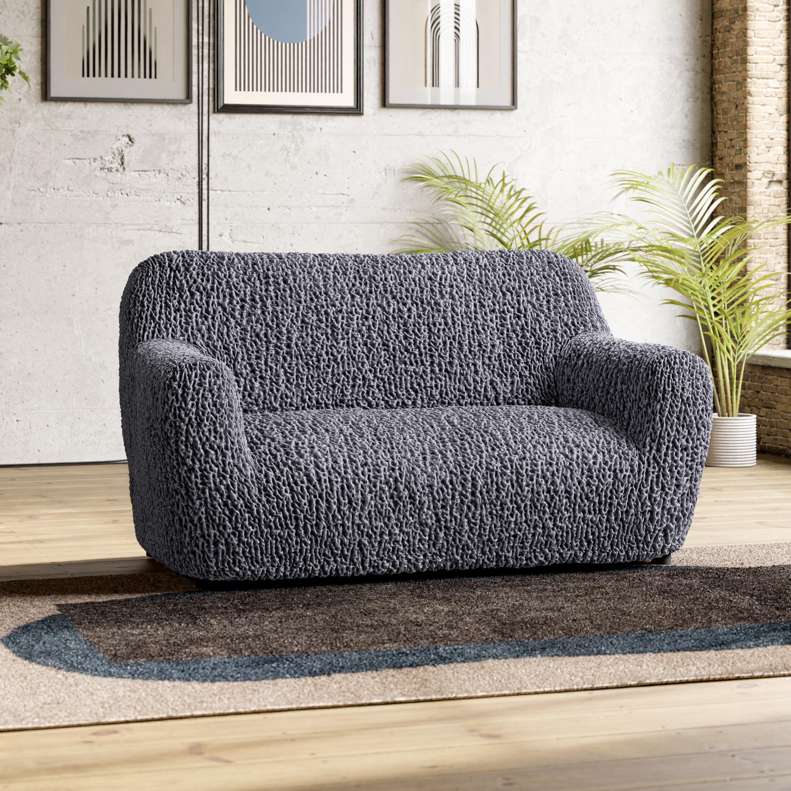 PAULATO BY GA.I.CO Stretch Velvet Loveseat Slipcover - Oversized Chair Cover & Sofa Protector for Pets - Shiny Velvet Couch Cover - Washable Slipcover for Living Room, Bedroom - Grey Velvet Furniture Protector for Cats & Dogs
