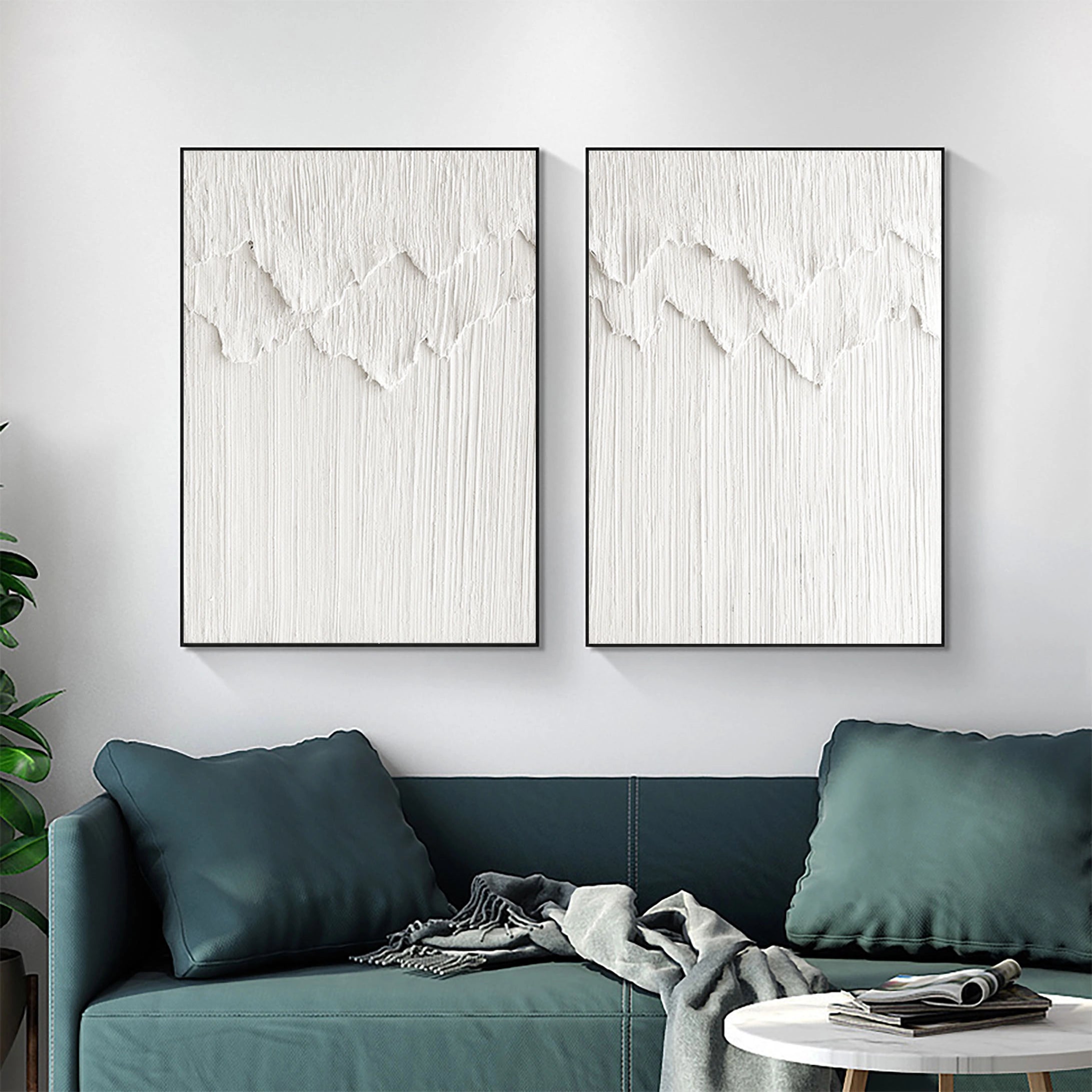 Minimalist Textured Plaster Art Paintings - Set of 2 Modern Abstract Wall Decor (#MM064) for Living Room, Bedroom & Office