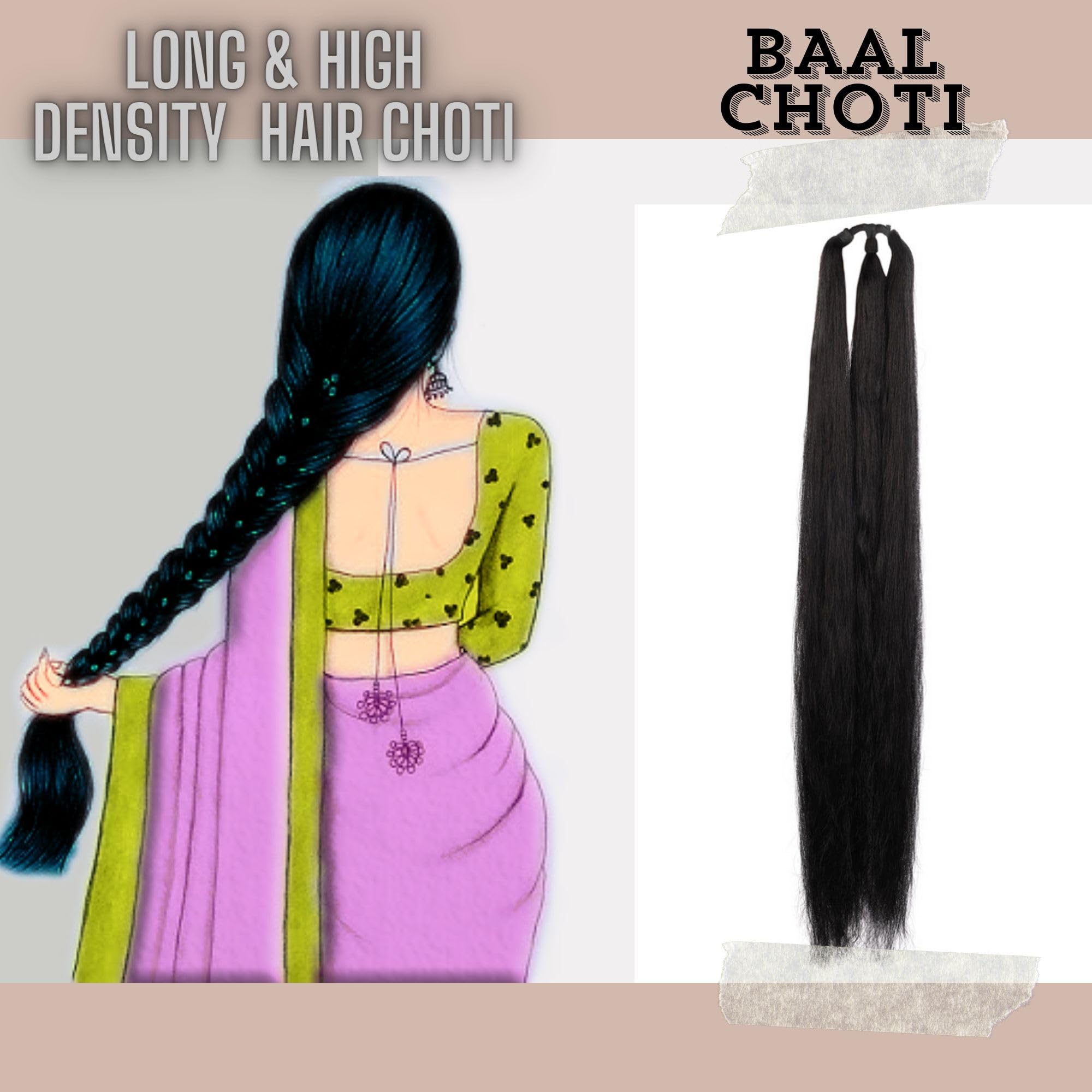 AHS 3-Pack Nylon Synthetic Hair Extension Paranda Choti - Brown Hair Accessories for Women & Girls | Perfect for Weddings, Parties & Daily Styling