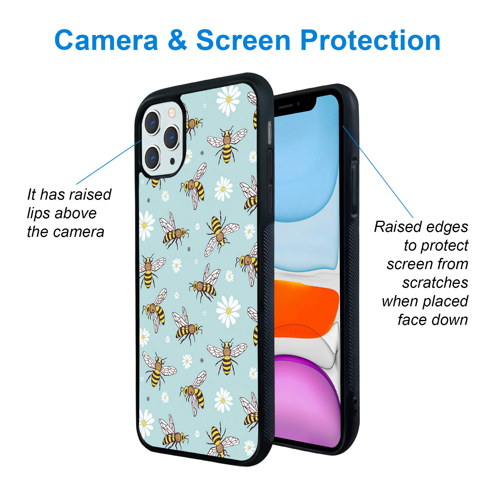 Shockproof Cute Daisy Phone Case for iPhone 11 Pro Max 6.5 Inch - Protective Bee Design Cover for Women, Men, Kids (Blue/Yellow) | Perfect for Outdoor Activities, School & Daily Use