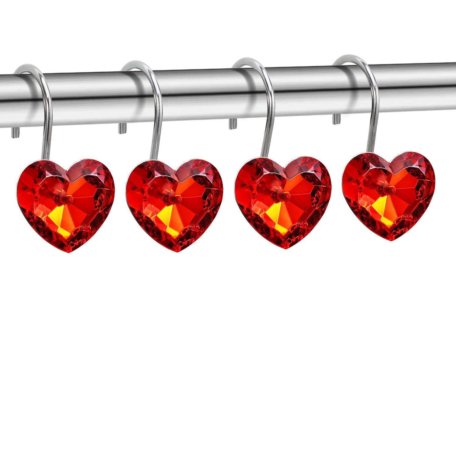 12 Pack Bling Crystal Shower Curtain Hooks - Stainless Steel Heart-Shaped Rhinestone Rings for Bathroom Decor, Valentine's Day Gift | Rust-Resistant, Elegant Bath Accessories for Home & Hotel Use