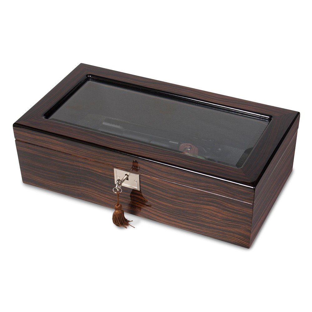 Premium Ebony Wood Veneer Locking Box with High Gloss Finish - Secure Storage for Jewelry, Documents & Valuables - Perfect for Home, Office & Travel Use