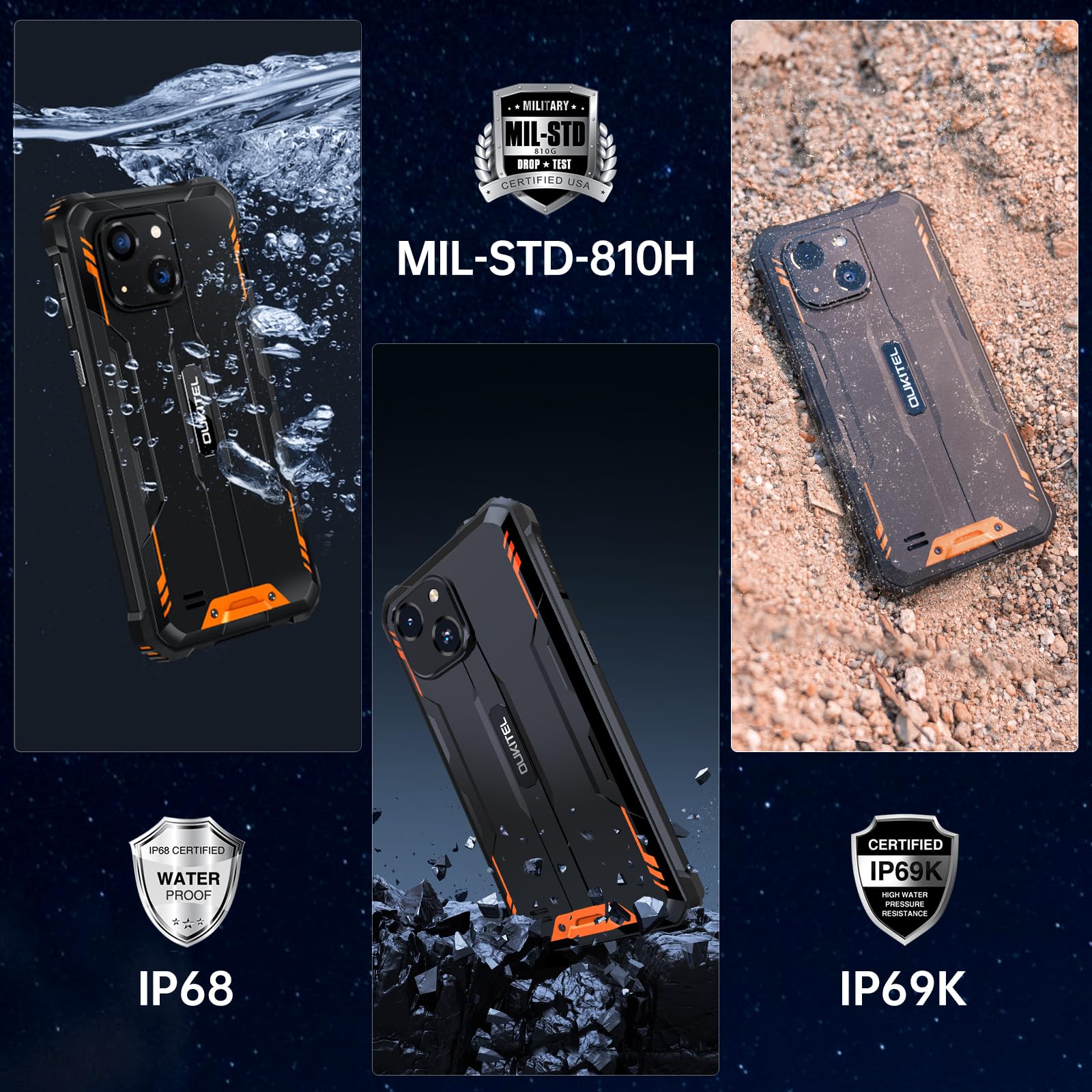 OUKITEL WP32 Rugged Unlocked Smartphone - 12GB RAM 128GB ROM 1TB Expandable, Android 14, 6300mAh Battery, 20MP+5MP Dual Camera, 6.0