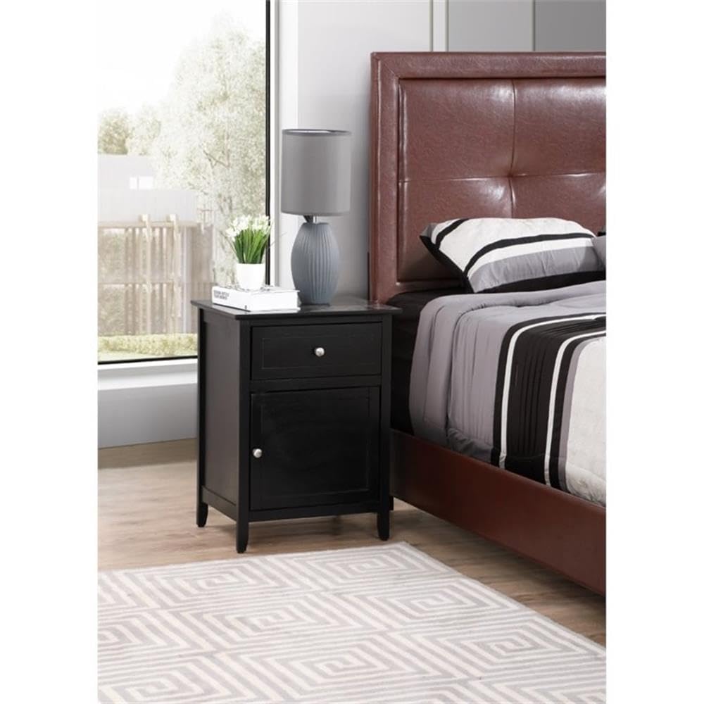 Glory Furniture Izzy 1-Drawer 1-Door Nightstand in Black - Modern Bedside Table for Bedroom Storage & Organization