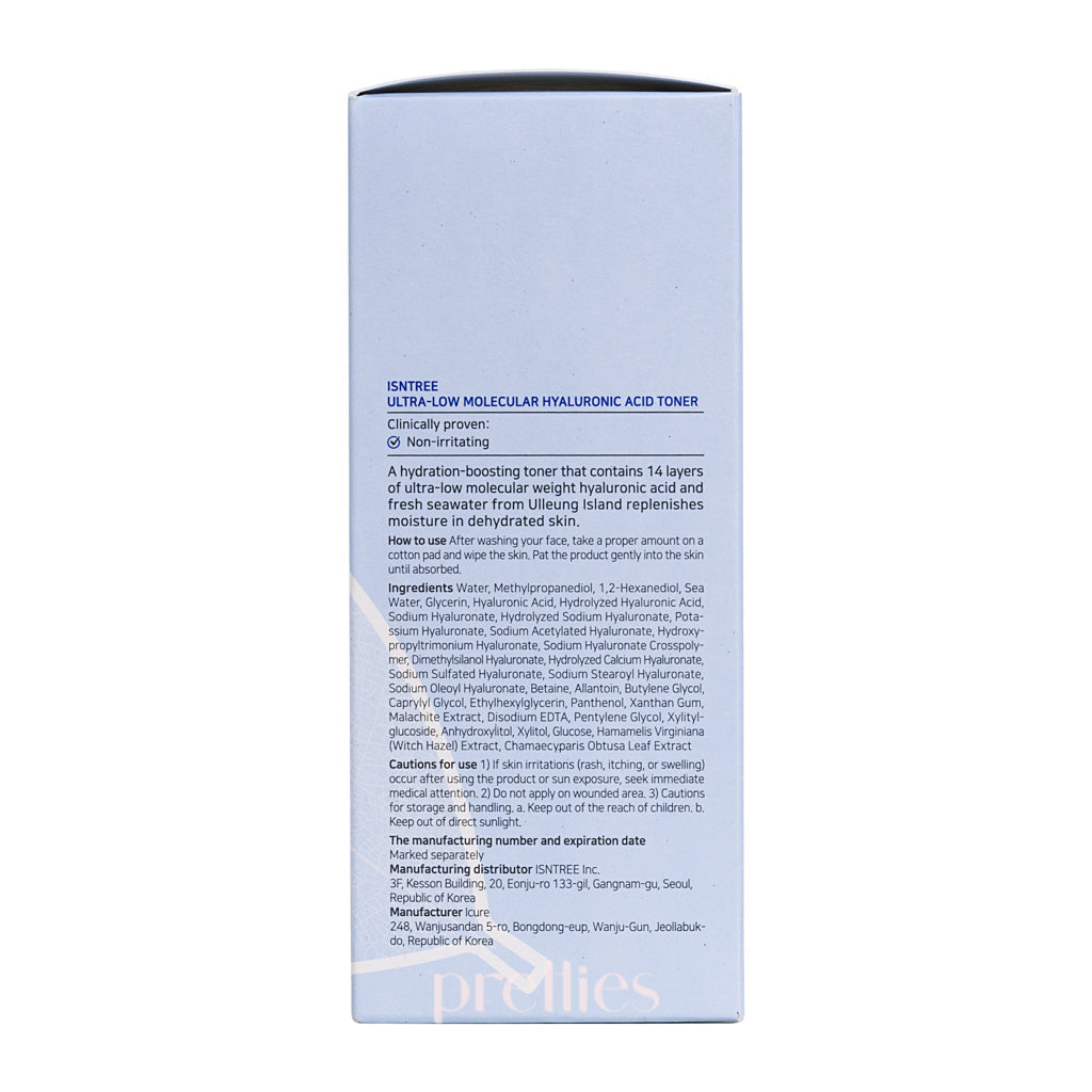 Isntree Ultra Low Molecular Hyaluronic Acid Toner 300ml - Hydrating Facial Toner for Dry & Sensitive Skin | Daily Skincare Routine, Morning & Night Use