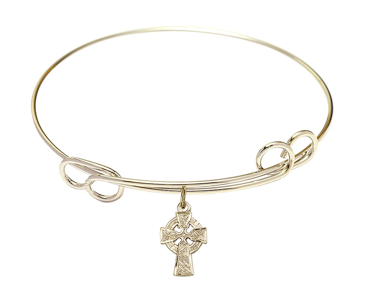 DiamondJewelryNY Sterling Silver Double Loop Bangle Bracelet with Celtic Cross Charm - Elegant Jewelry for Women, Perfect for Gifts, Weddings & Everyday Wear
