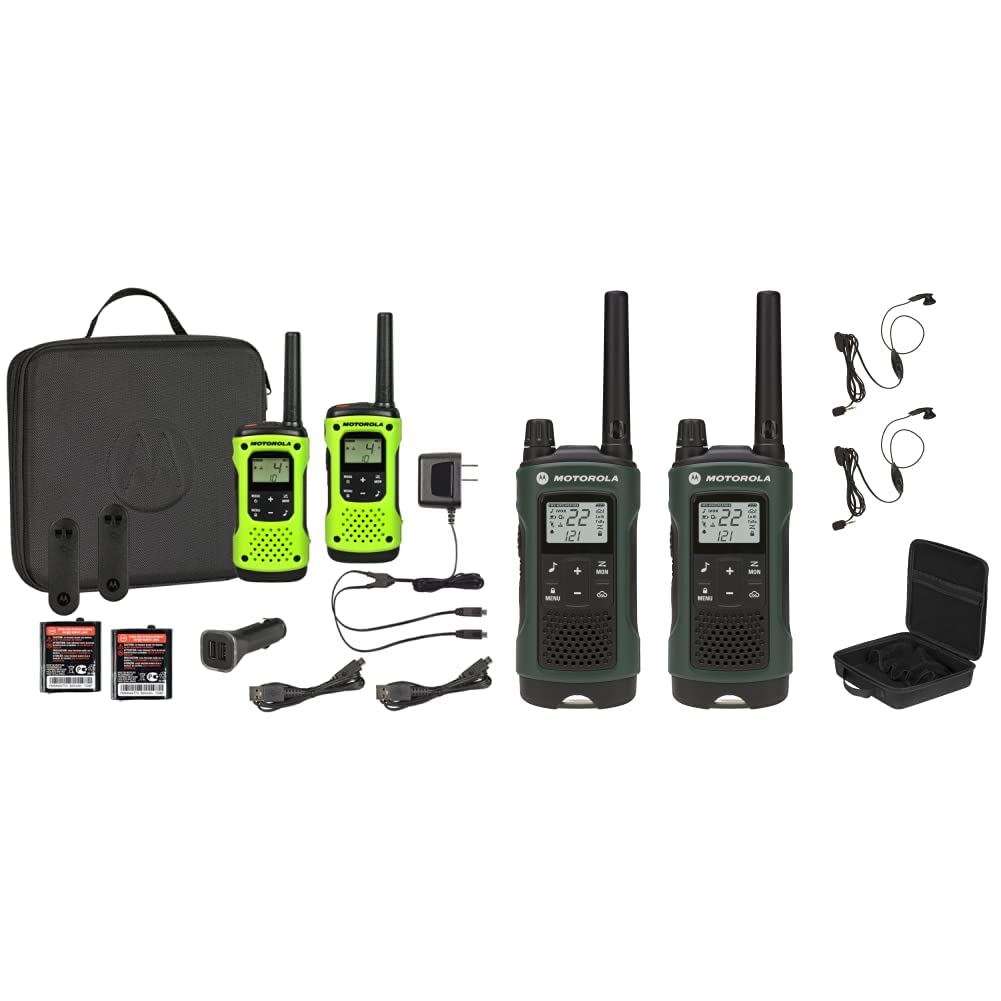 Motorola T605 & T465 Talkabout Rechargeable Two-Way Radio 2-Pack Bundle (Green) - Perfect for Outdoor Adventures, Camping, Hiking & Emergency Communication