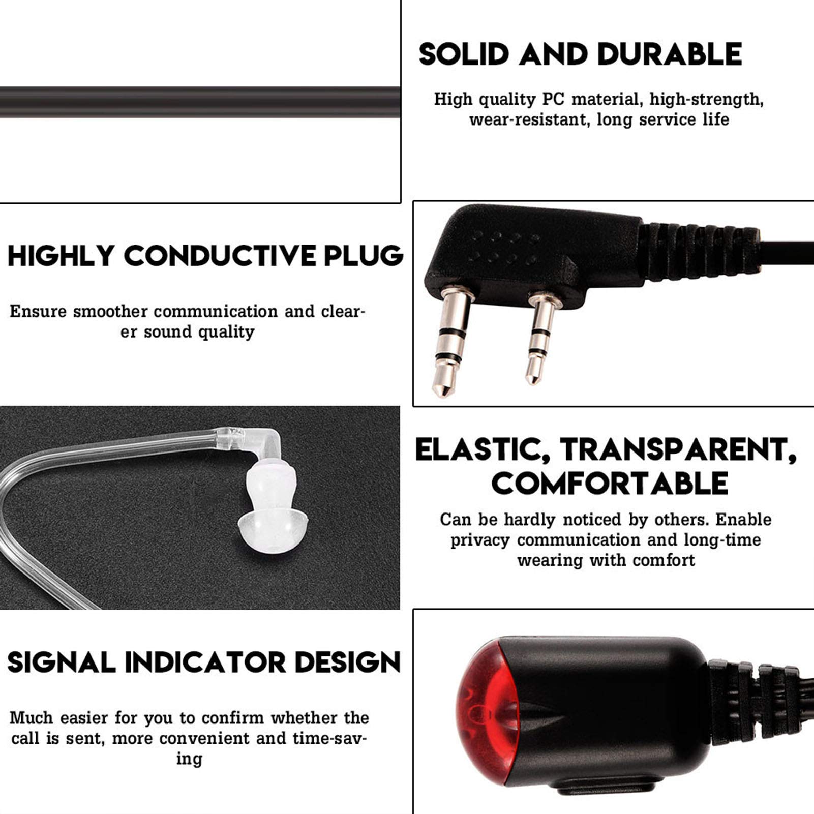 Secure Acoustic Tube Security Headset with PTT Mic - 2 Pin Radio Earpiece Compatible with Kenwood, Baofeng, TYT & Zastone Two Way Radios (1 Pack) - Ideal for Security Guards, Event Staff & Construction Workers