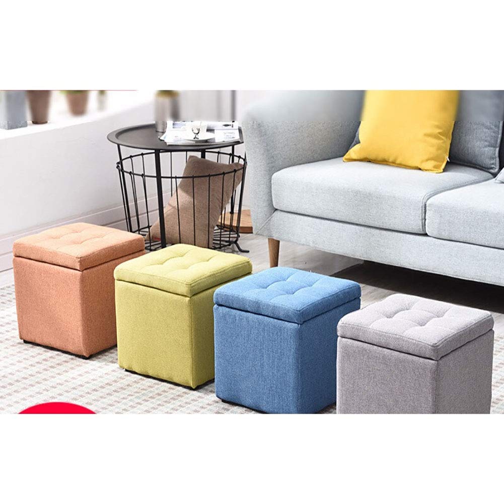Upholstered Storage Ottoman Bench - Light Grey Footstool with Single Seat for Bedroom & Living Room | Shoe Storage, Makeup Stool & Comfortable Footrest for Home Décor