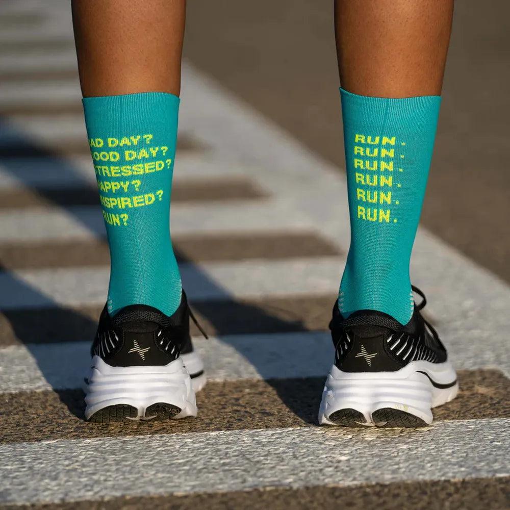 Just Run Green Running Socks by Sporcks - Breathable Cushioned Athletic Socks for Men & Women - Perfect for Jogging, Gym Workouts & Marathon Training