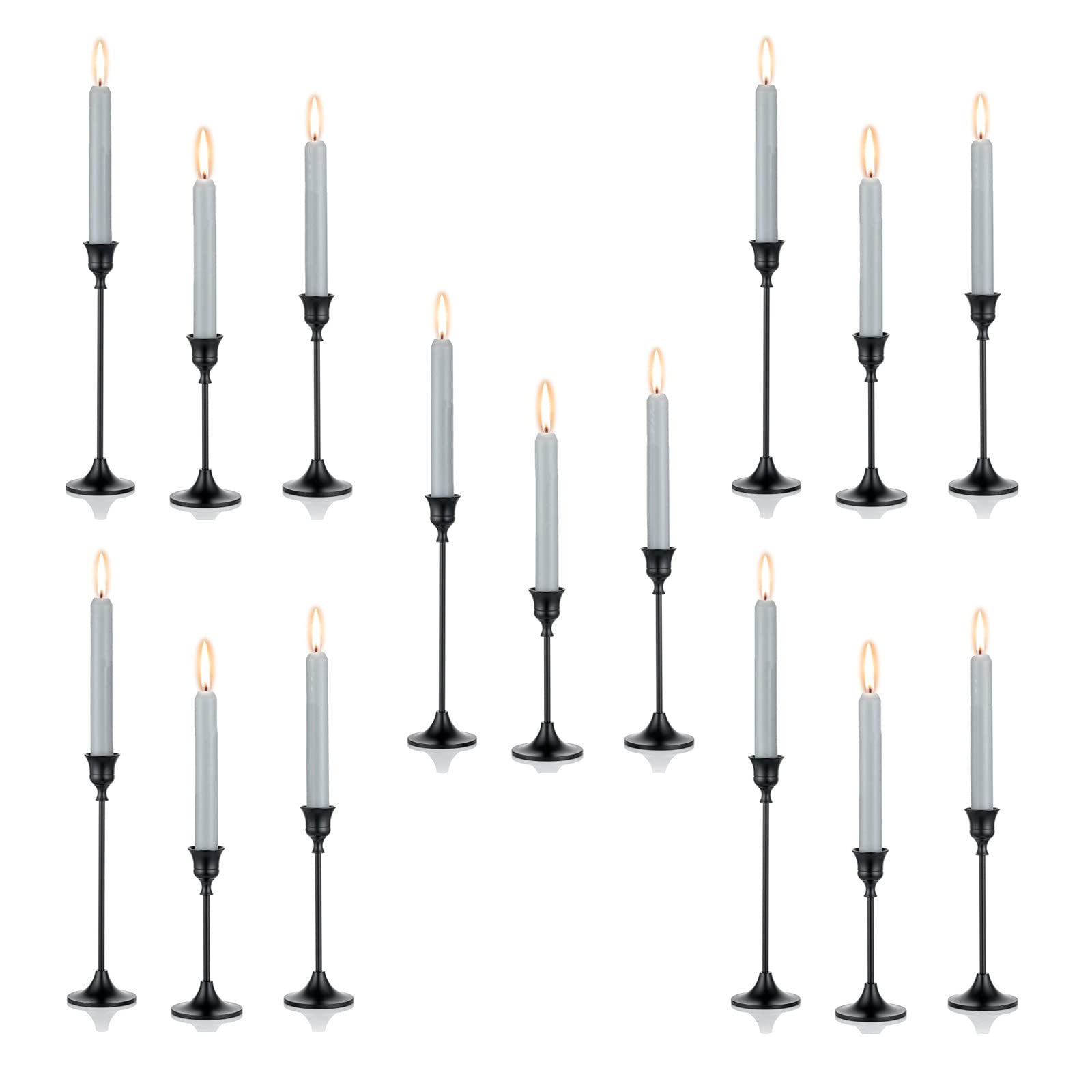 Romadedi Matte Black Candlestick Holder Set of 3 - Elegant Taper Candle Holders for Fireplace Mantel, Dining Table, Wedding Centerpiece & Home Decor - 5 Inch Height